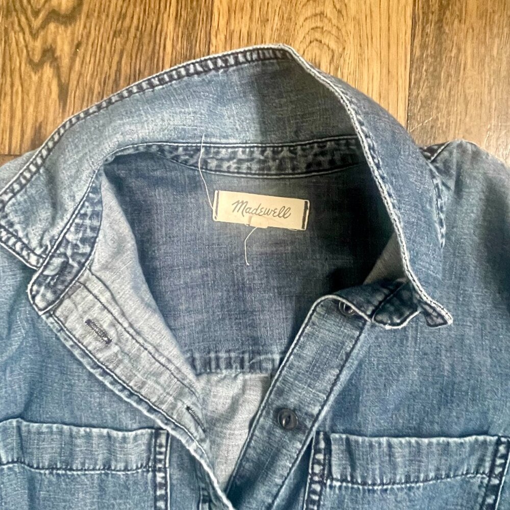 Madewell Chambray Denim Shirt Dress Long Sleeve Button Down Blue XS - Picture 5 of 5